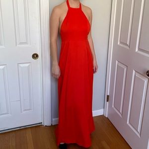 Revolve NBD Red floor-length backless halter dress